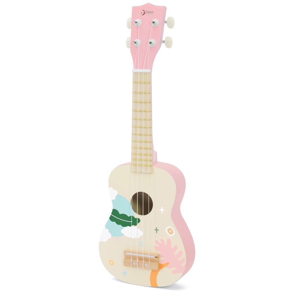 CLASSIC WORLD Drewniane Ukulele Gitara dla Dzieci Różowa