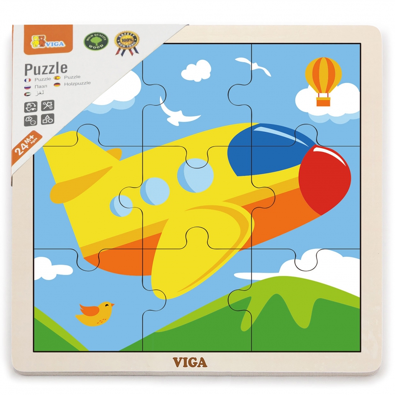 VIGA Poręczne Drewniane Puzzle Samolot 9 elementów