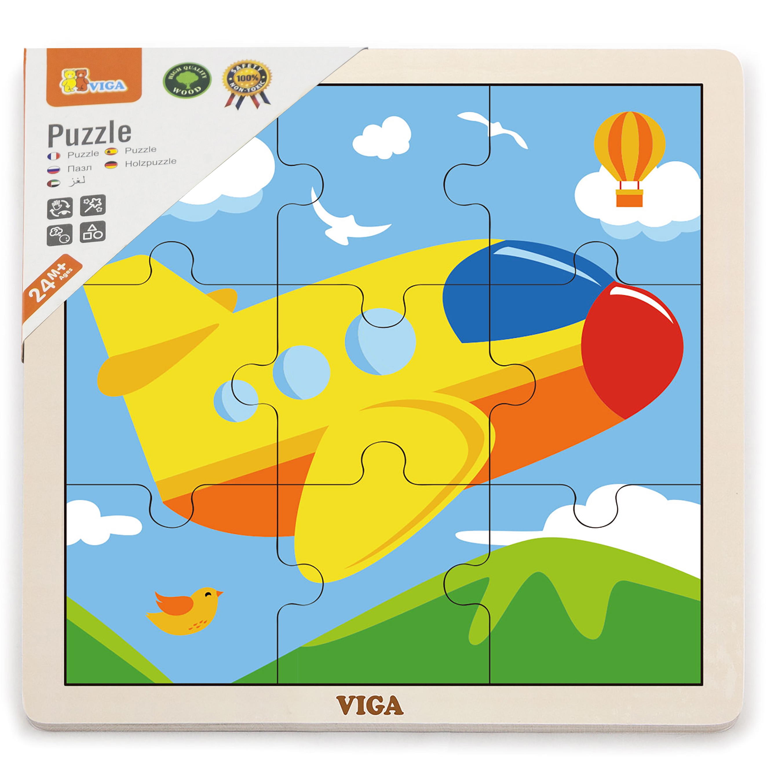 VIGA Poręczne Drewniane Puzzle Samolot 9 elementów