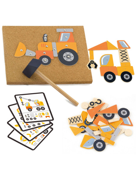 Drewniana Przybijanka Pojazdy budowlane 45 elementów Viga Toys
