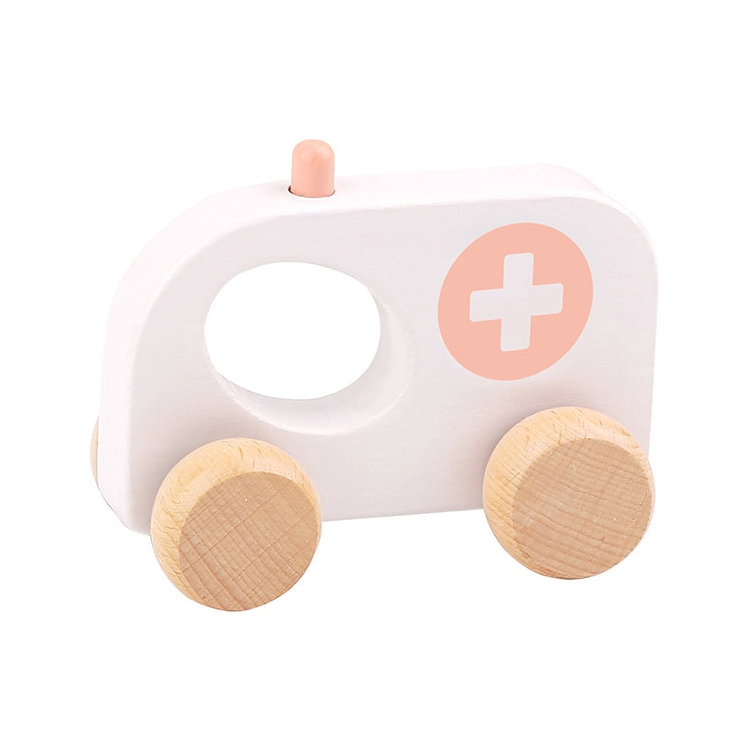 TOOKY TOY Drewniane Autko Ambulans do Pchania dla Dzieci