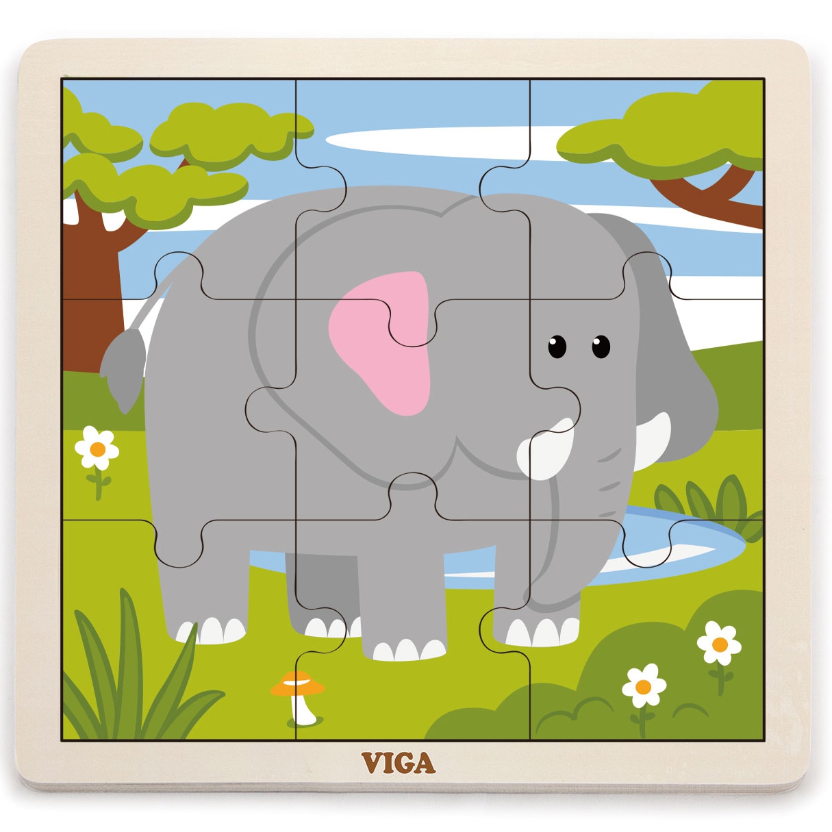 Poręczne drewniane puzzle słoń 9 elementów