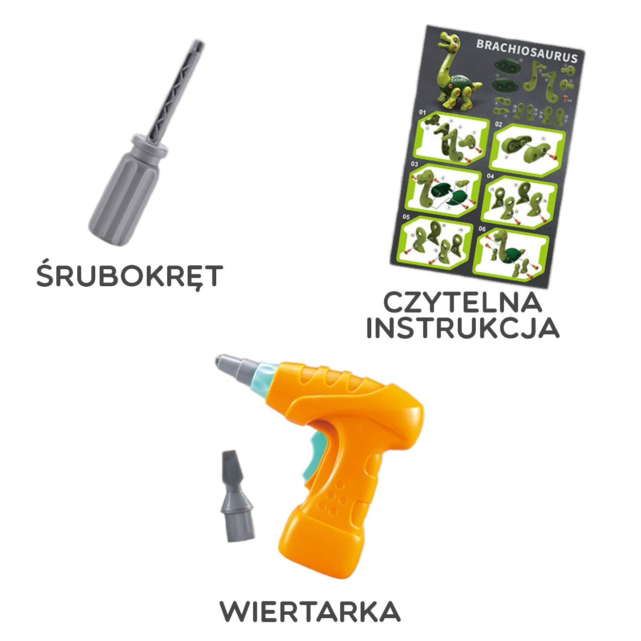 Dinozaur do skręcania zestaw konstrukcyjny + wiertarka 31 el.