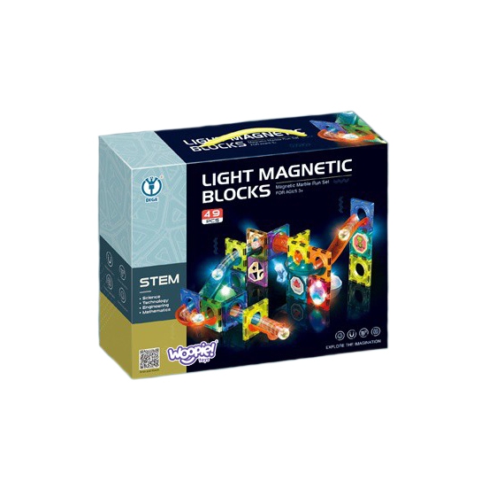 Klocki magnetyczne tor kulkowy świetlny 49 el.