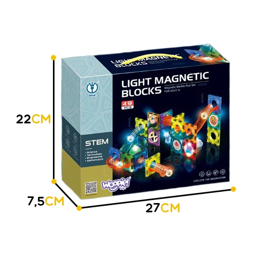 Klocki magnetyczne tor kulkowy świetlny 49 el.