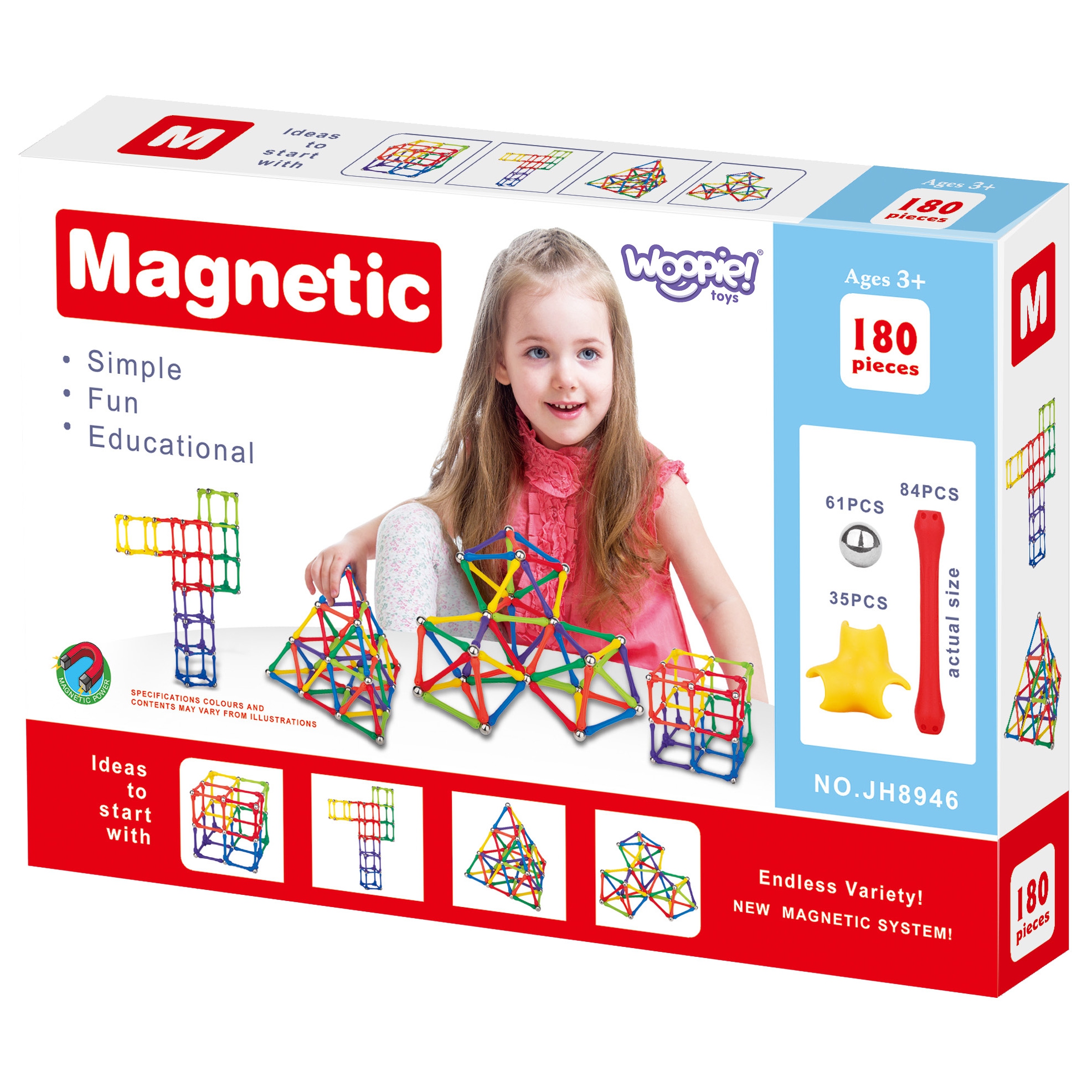 Magnetic construction blocks creative puzzle 180 pcs.
