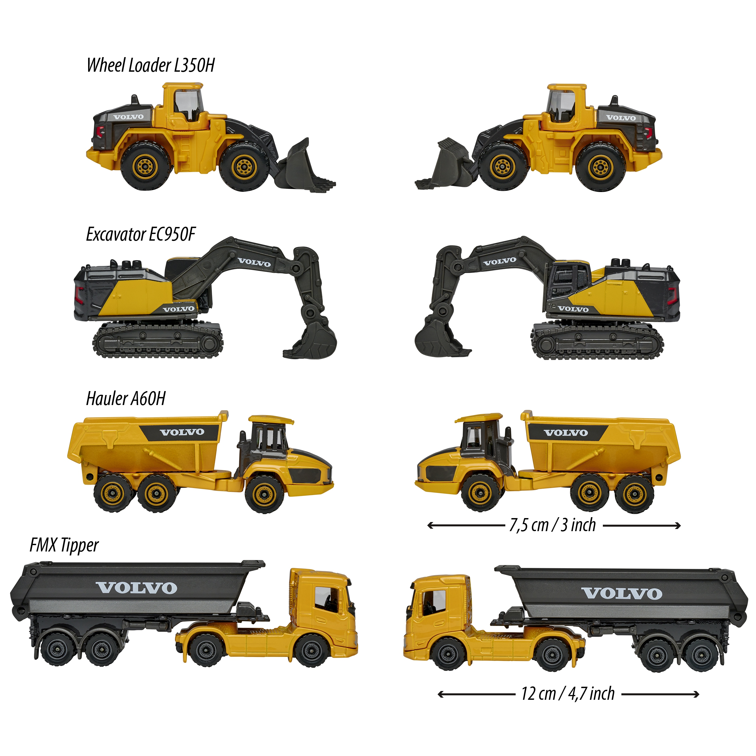 MAJORETTE Zestaw 4 Pojazdy budowlane Volvo Construction