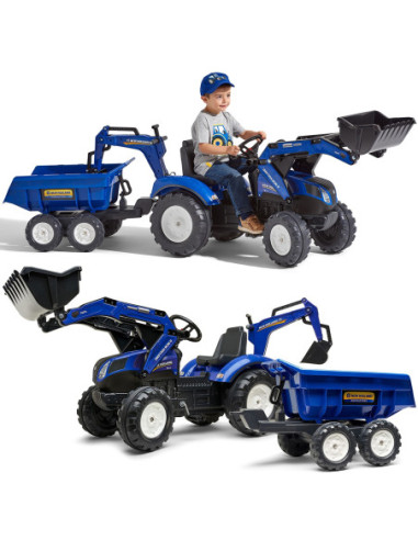 Falk Traktor na pedały New Holland z przyczepą oraz łyżką i koparką