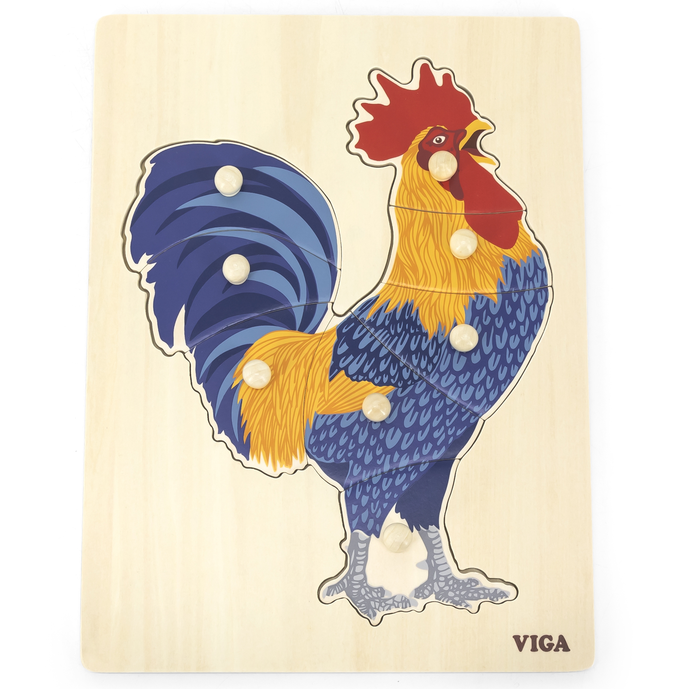 Drewniane puzzle montessori kogut z pinezkami