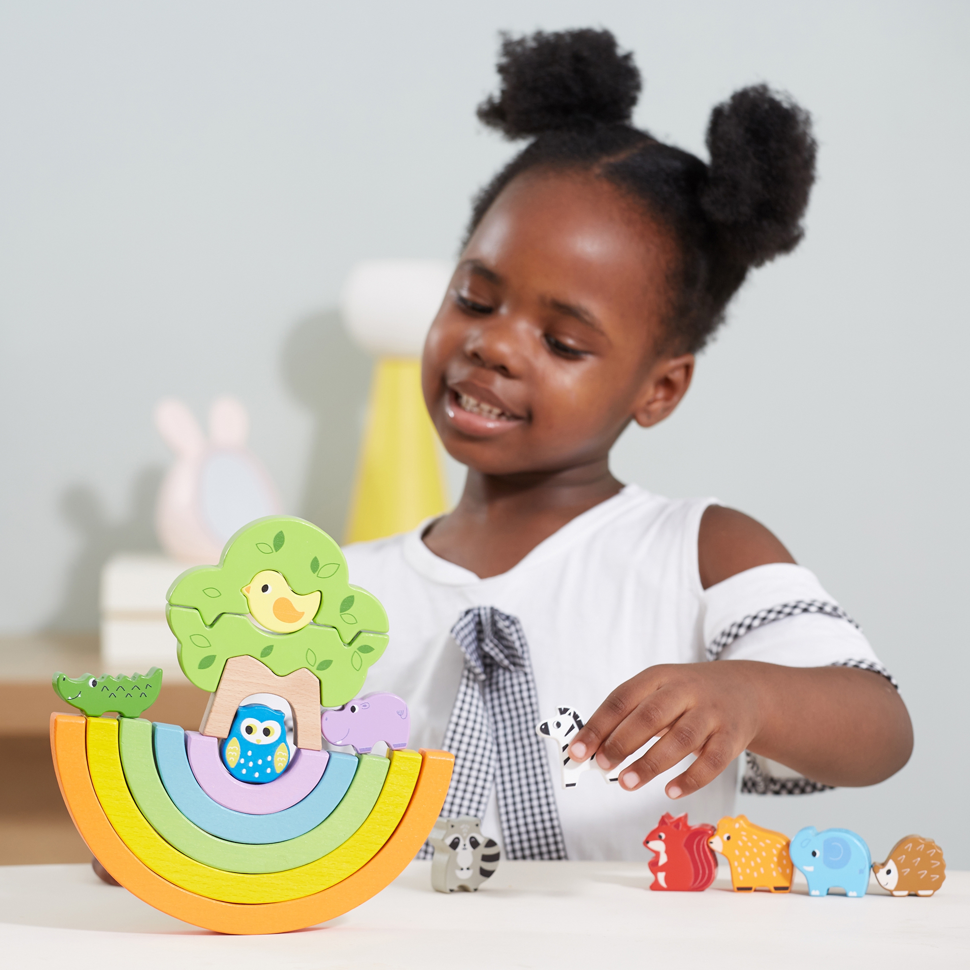 Drewniana tęcza układanka klocki kreatywne montessori