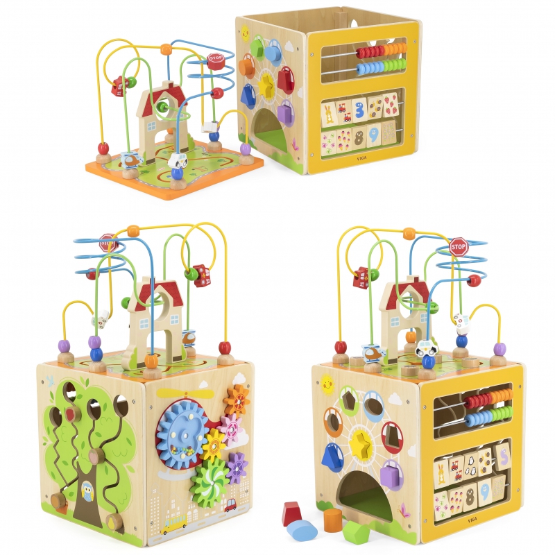 VIGA Activity Box Drewniane Edukacyjne Centrum Gier 5w1 kostka