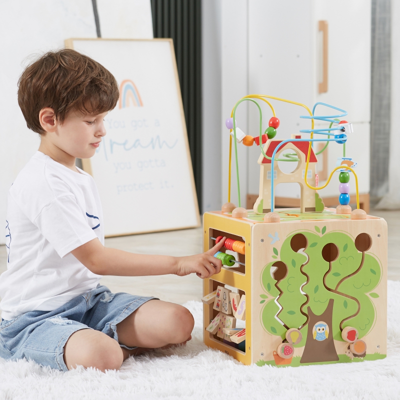 VIGA Activity Box Drewniane Edukacyjne Centrum Gier 5w1 kostka