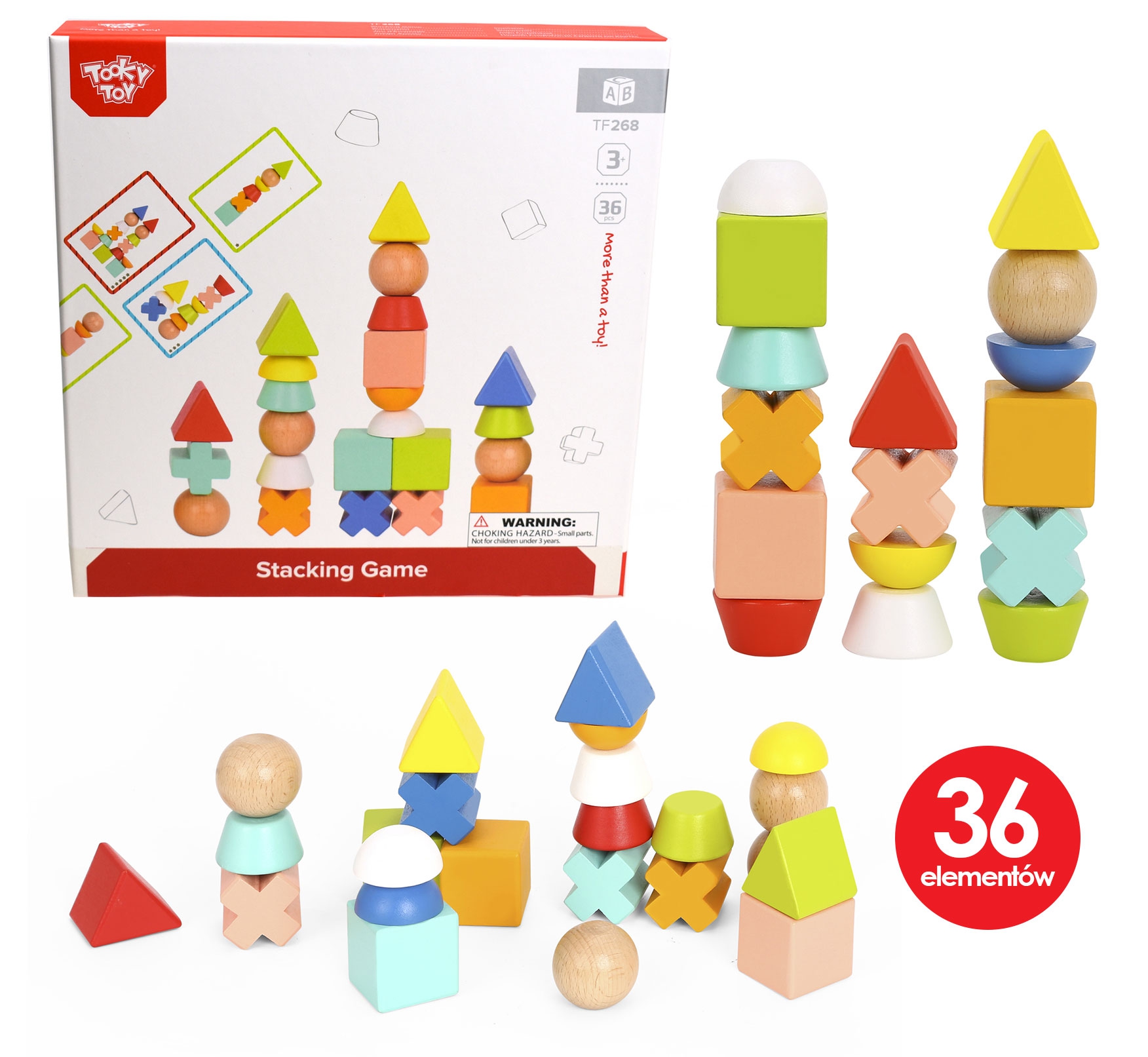 TOOKY TOY Drewniane Klocki Układanka Gra 24 Wzory 36 el.