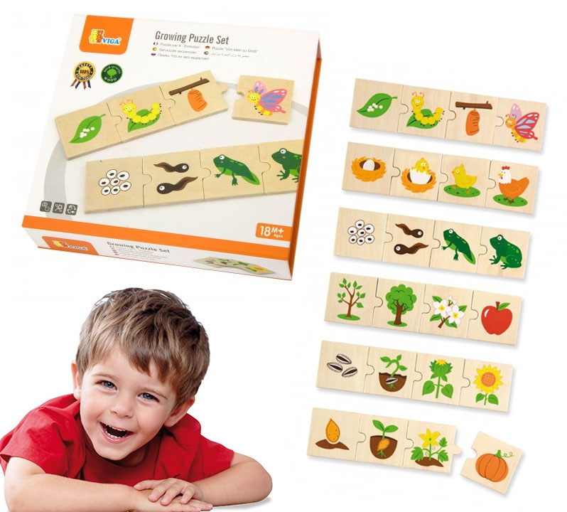 Drewniane puzzle rosnące zwierzątka i rośliny