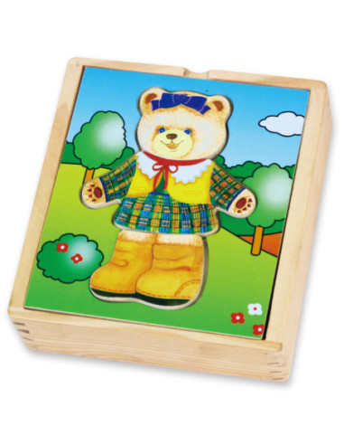 Viga Drewniane Puzzle Układanka Ubierz Misia dziewczynkę