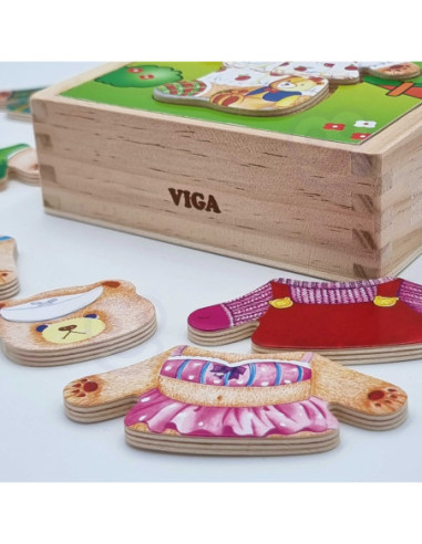 Viga Drewniane Puzzle Układanka Ubierz Misia dziewczynkę