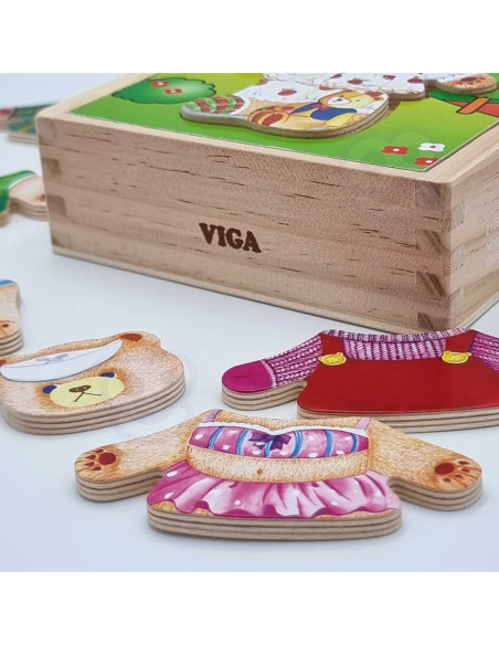 Viga Drewniane Puzzle Układanka Ubierz Misia dziewczynkę