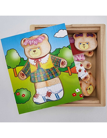 Viga Drewniane Puzzle Układanka Ubierz Misia dziewczynkę