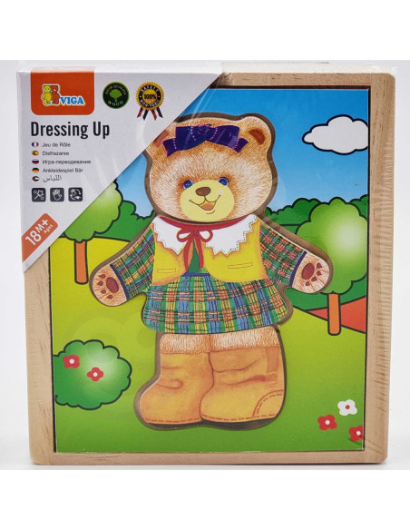 Viga Drewniane Puzzle Układanka Ubierz Misia dziewczynkę