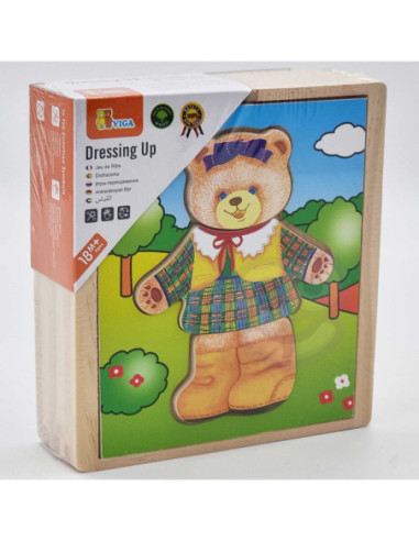 Viga Drewniane Puzzle Układanka Ubierz Misia dziewczynkę