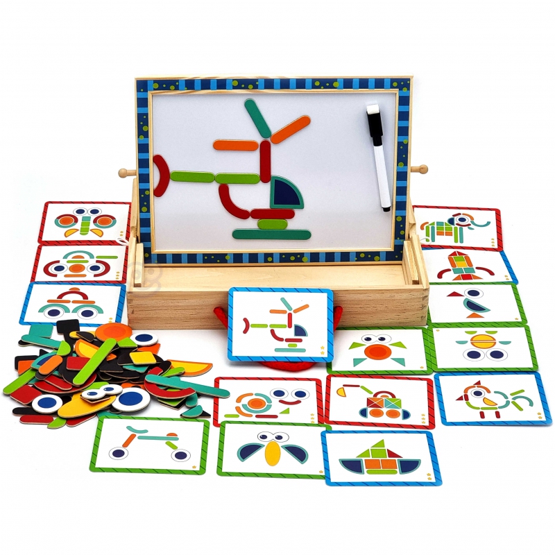 TOOKY TOY Tablica Magnetyczna Kredowa 2w1 Układanka Puzzle Kształty 117 el. Certyfikat FSC