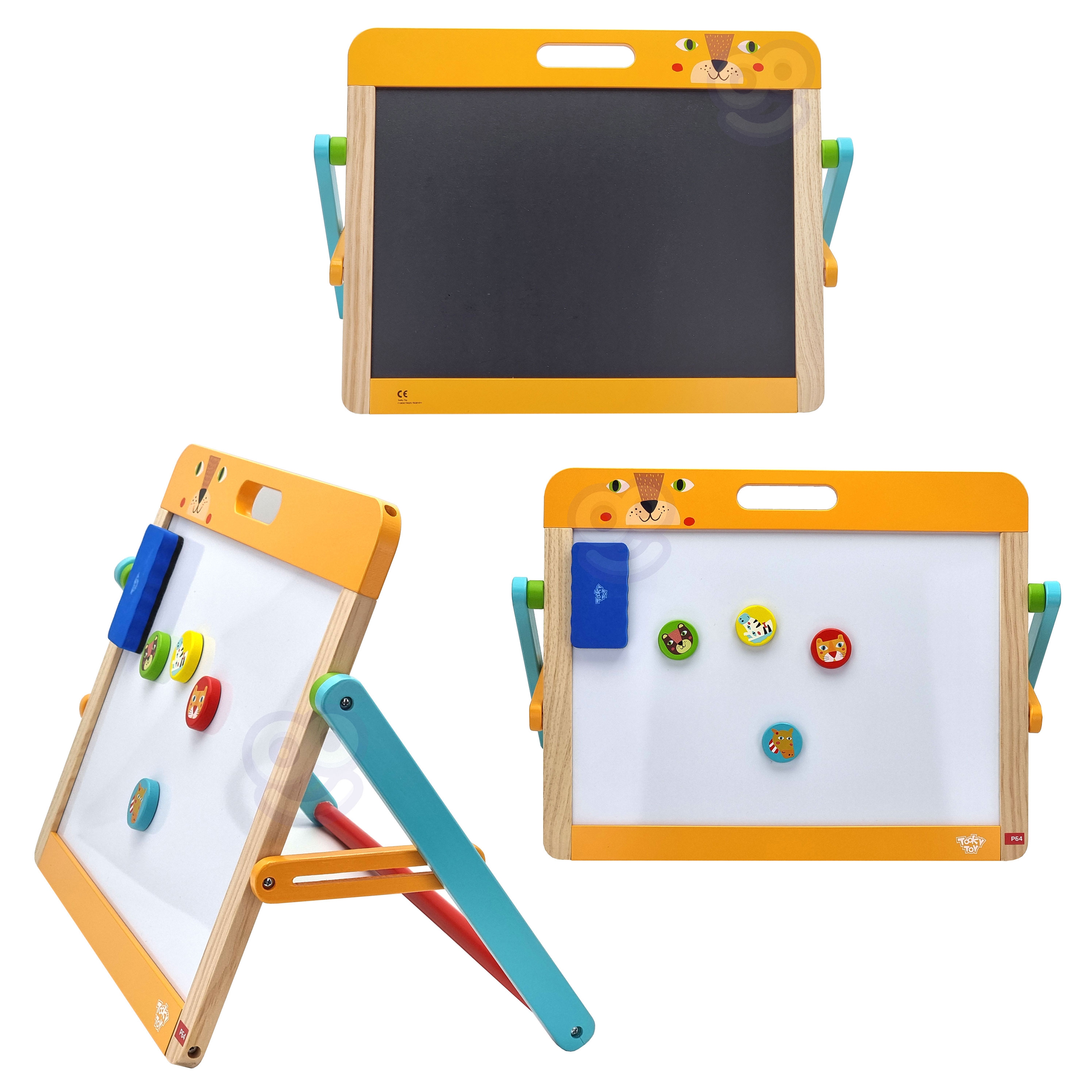 Tablica edukacyjna 2w1 magnetyczna kredowa dla dzieci magnesy gąbka 6 el.