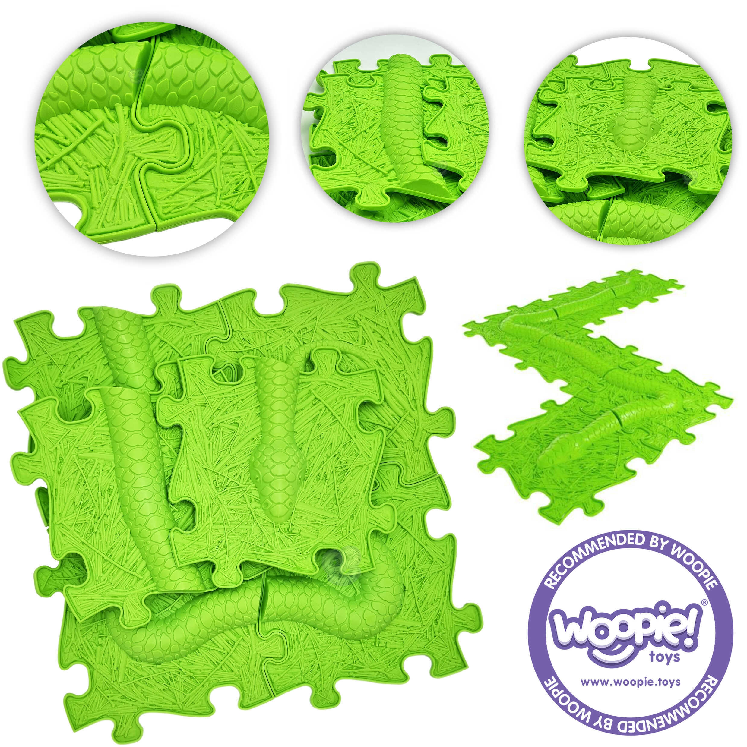 Mata sensoryczna ortopedyczna puzzle wąż zielony 6 el.