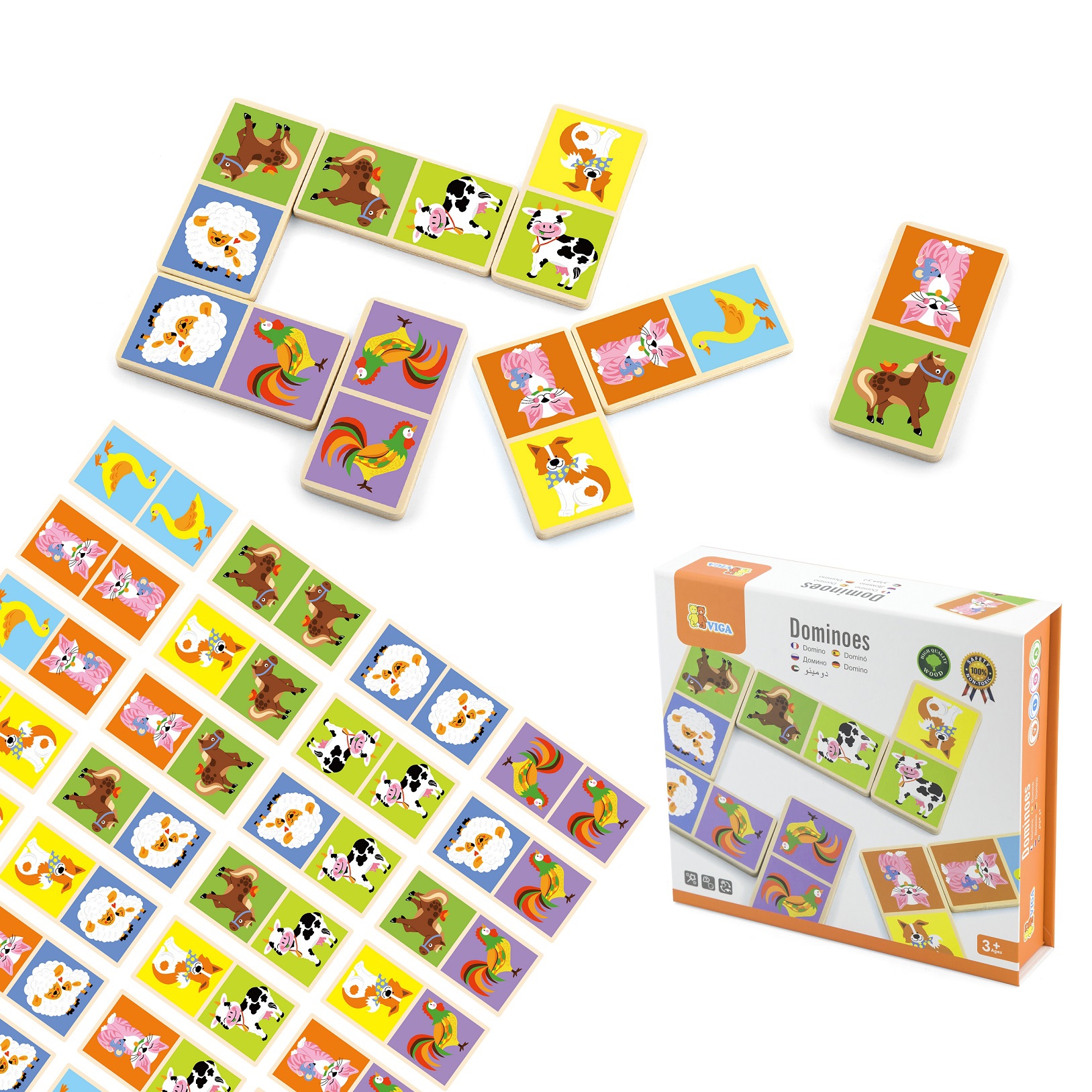 Edukacyjne klocki domino drewniane gra farma 28 elementów montessori