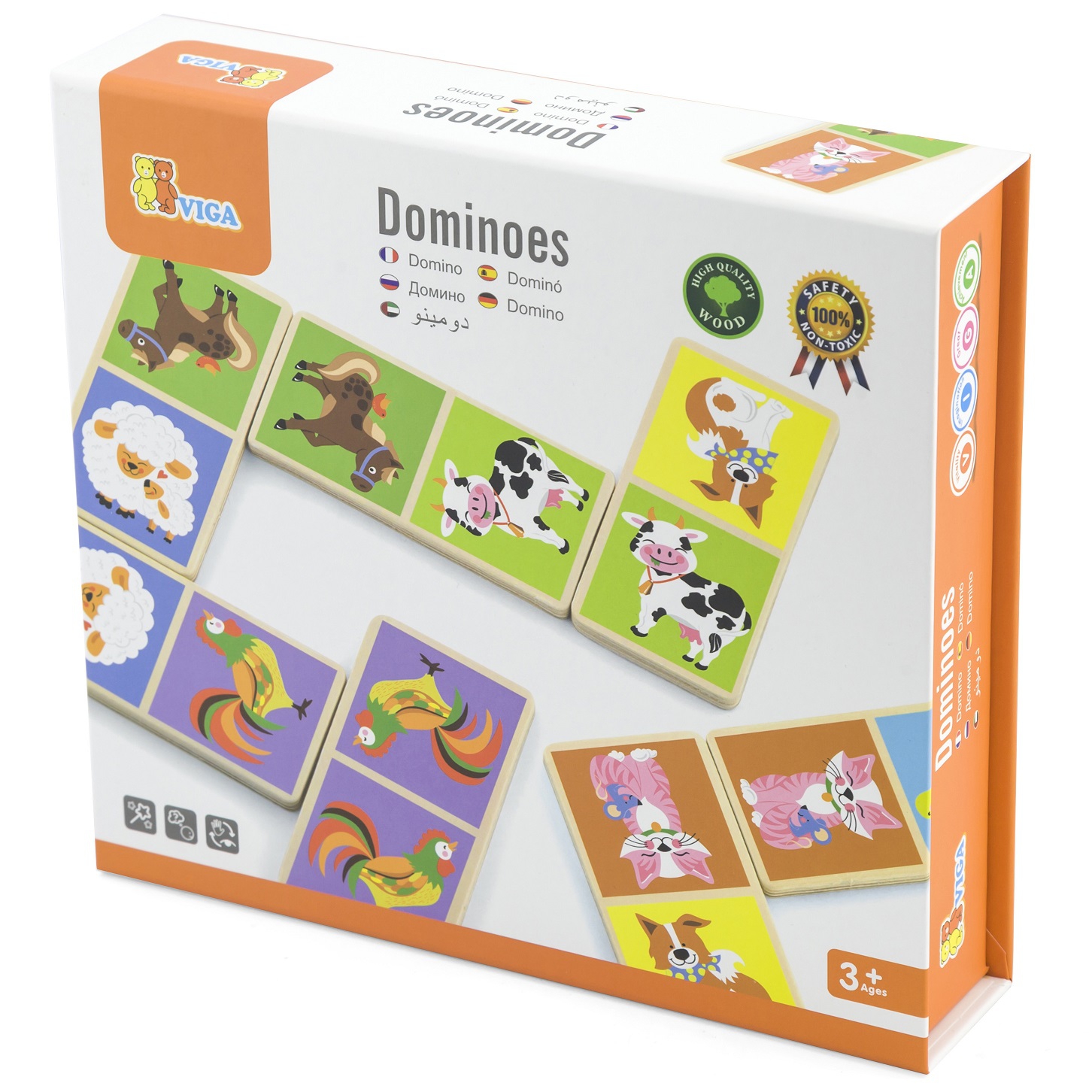 Edukacyjne klocki domino drewniane gra farma 28 elementów montessori