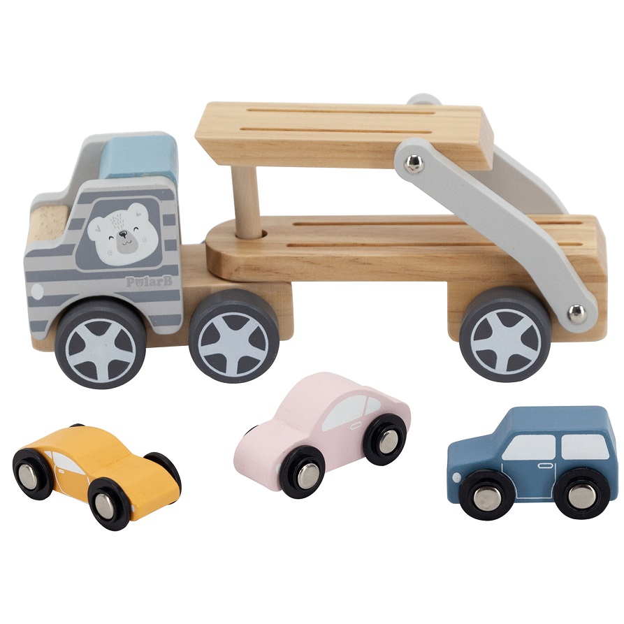 Polarb drewniana laweta z samochodzikami montessori