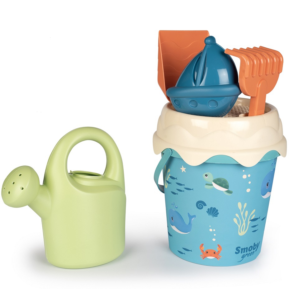 Green wiaderko z akcesoriami do piasku i konewką z bioplastiku