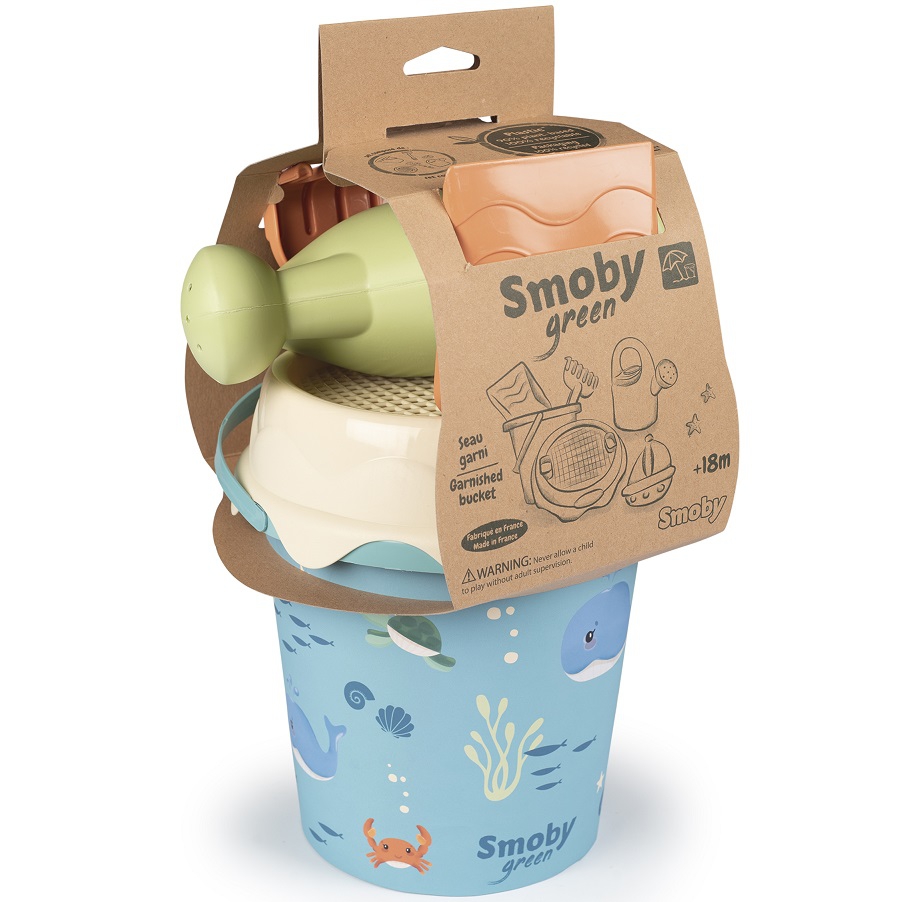 Green wiaderko z akcesoriami do piasku i konewką z bioplastiku