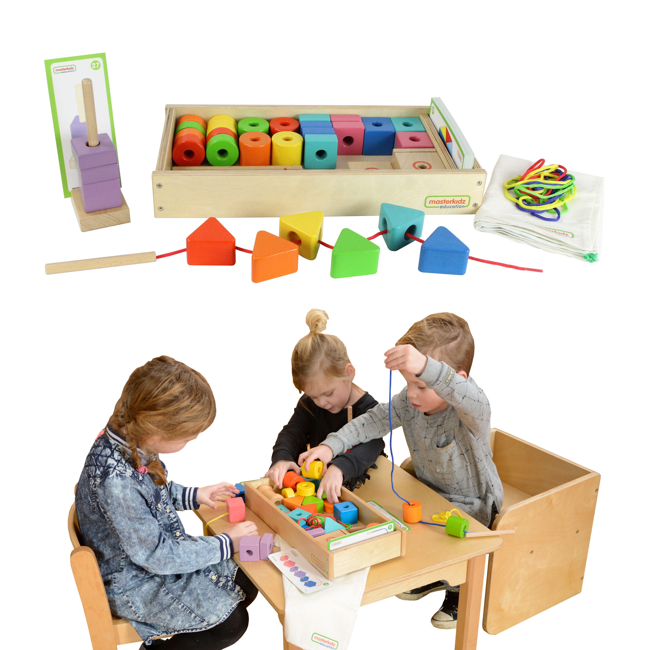 Duża drewniana nawlekanka sznurowanka montessori