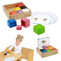 MASTERKIDZ Kubeczki I Klocki Kwadratowe Zabawka Drewniana Sorter Kolorów Montessori