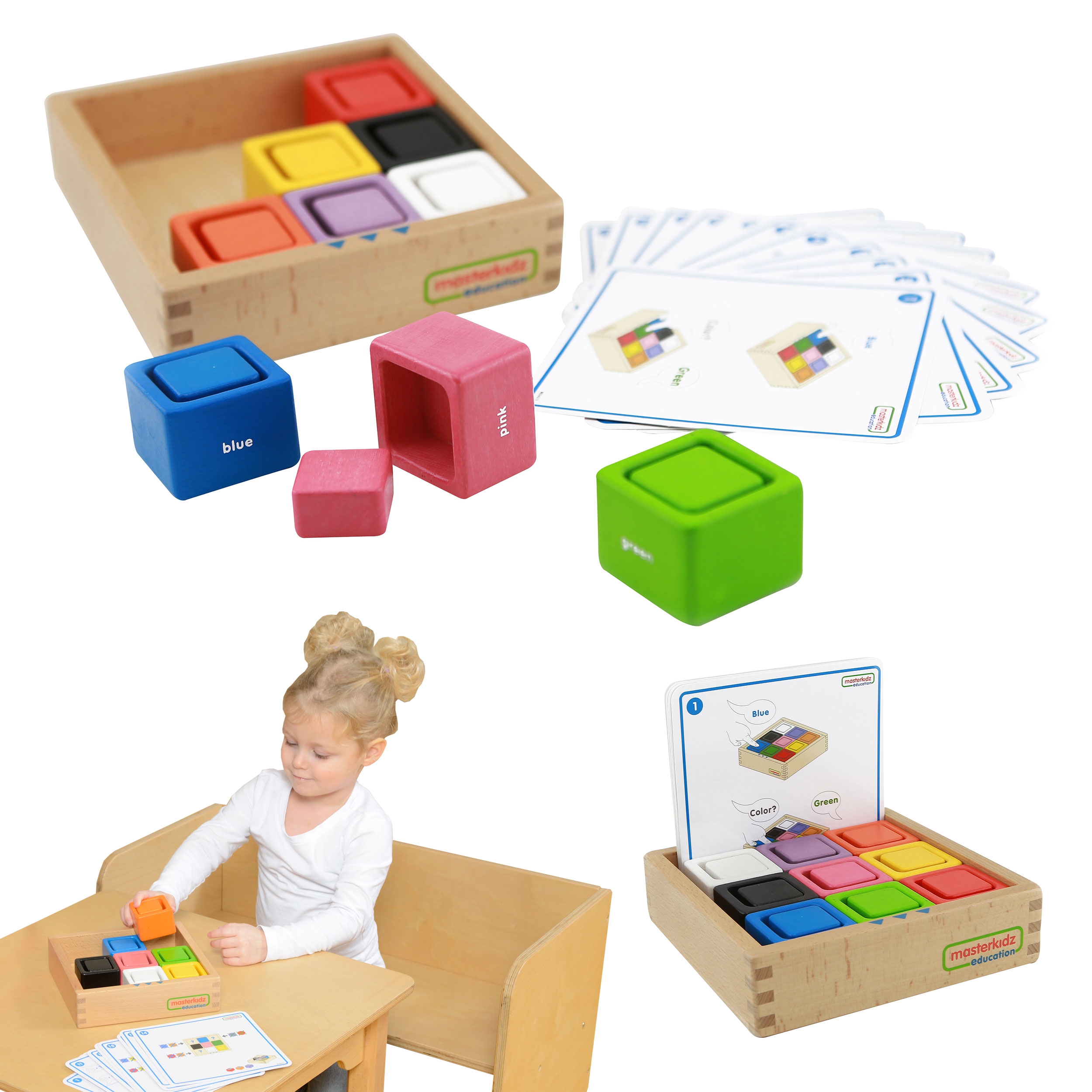 Kubeczki i klocki kwadratowe zabawka drewniana sorter kolorów montessori
