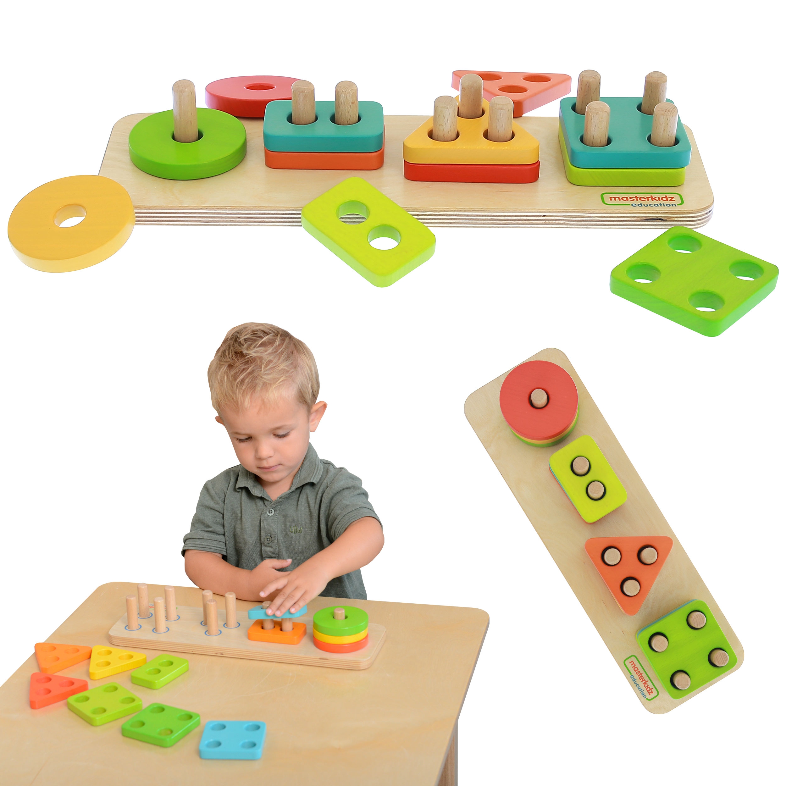 Drewniany sorter kształtów kolorowe klocki montessori