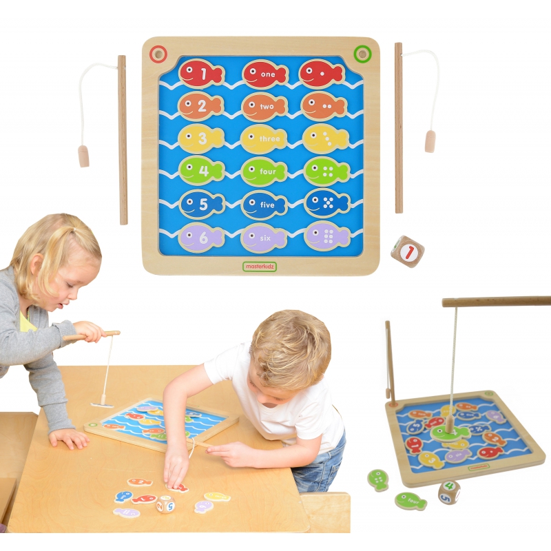 Łowienie Rybek Drewniana Zabawka Edukacyjna Cyferki Kolory Masterkidz