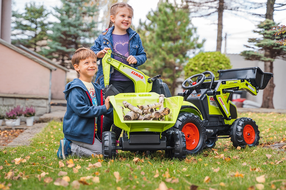 FALK Traktor CLAAS na Pedały z Przyczepą, Łyżką i Spychaczem od 3 Lat