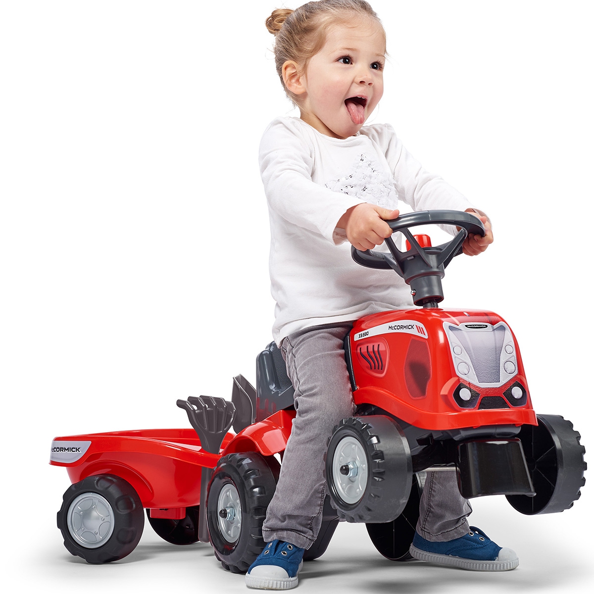 Traktorek baby mac cormick czerwony z przyczepką + akc. od 1 roku