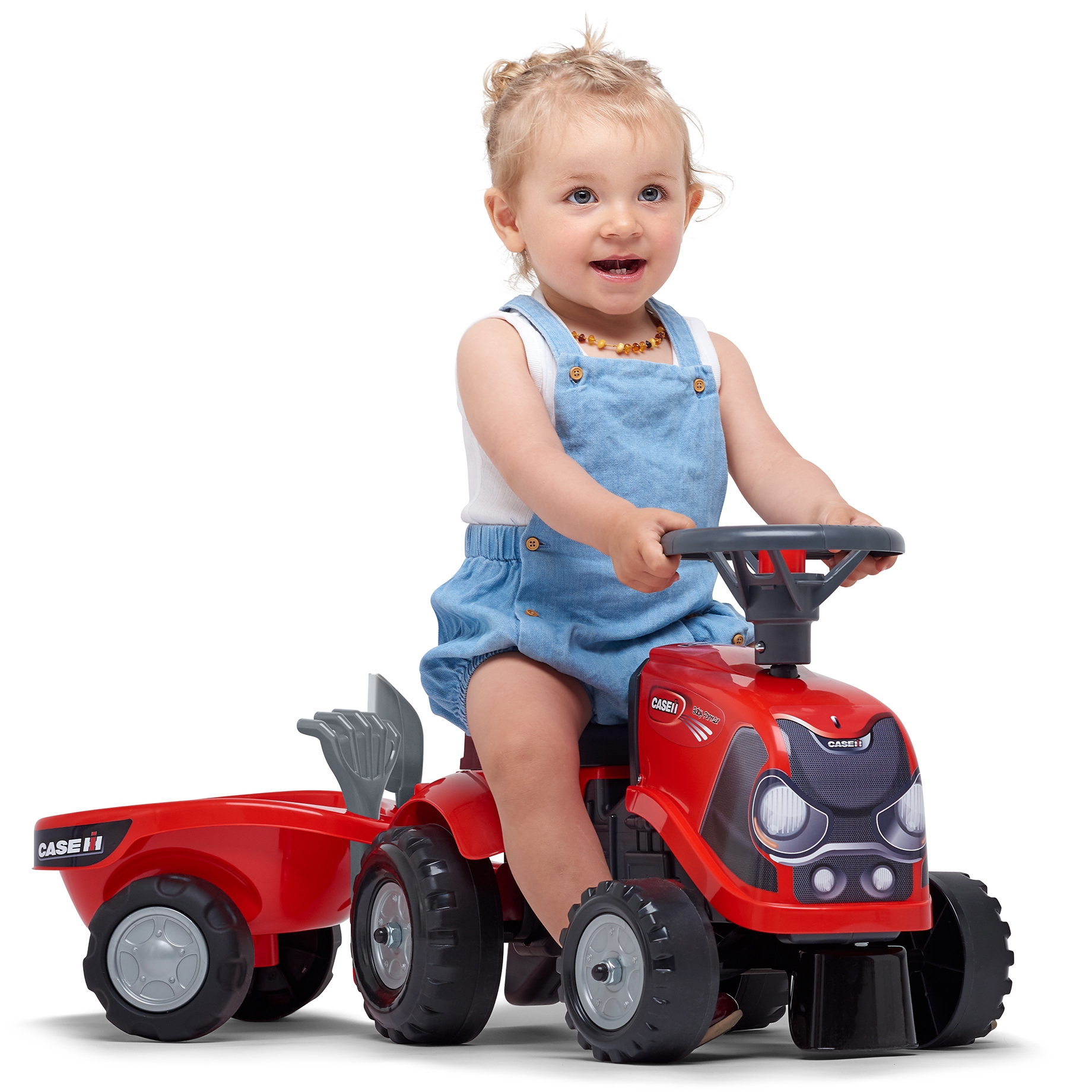 Jeździk traktorek baby case ih ride-on czerwony z przyczepką + akc. od 12 miesięcy