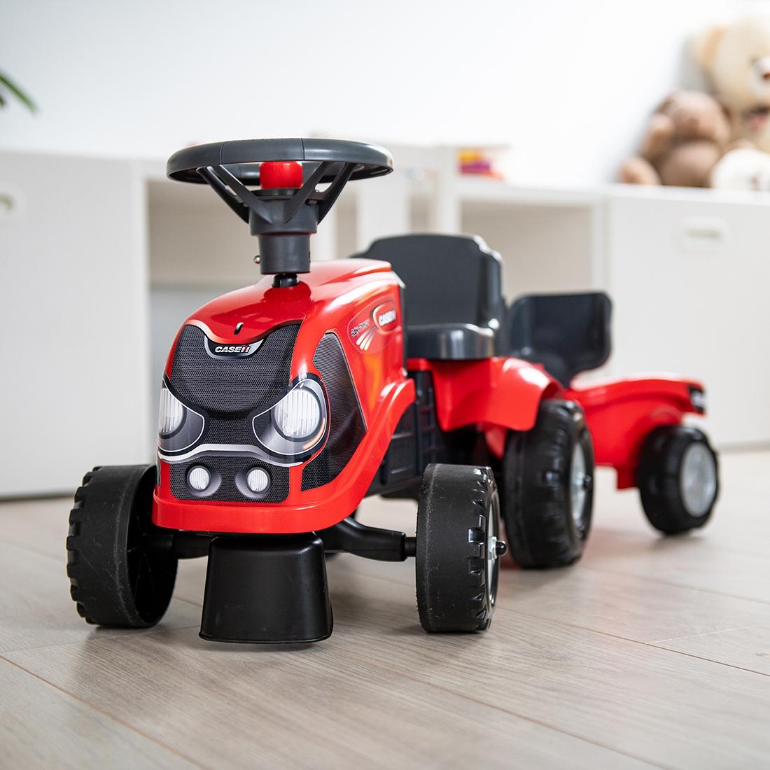 Jeździk traktorek baby case ih ride-on czerwony z przyczepką + akc. od 12 miesięcy