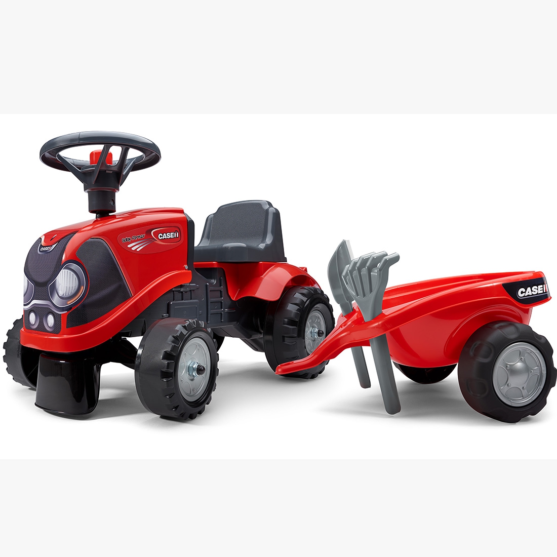 Jeździk traktorek baby case ih ride-on czerwony z przyczepką + akc. od 12 miesięcy