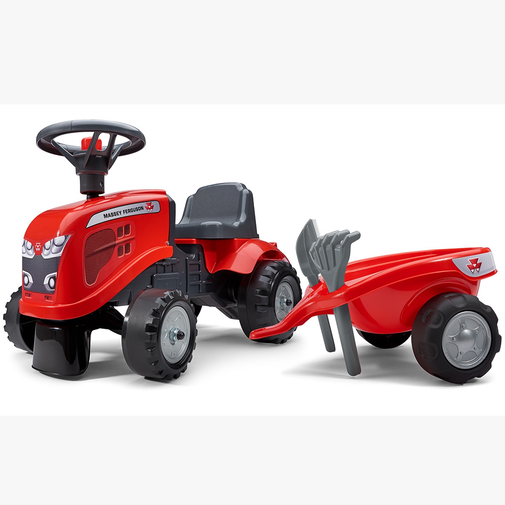Traktorek baby massey ferguson czerwony z przyczepką + akc. od 1 roku