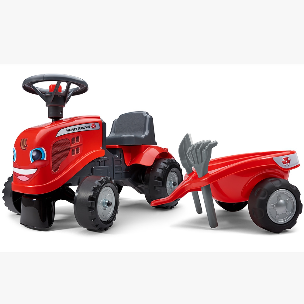 Traktorek baby massey ferguson czerwony z przyczepką + akc. od 1 roku