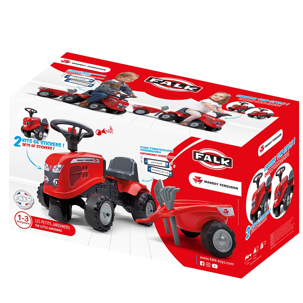 Traktorek baby massey ferguson czerwony z przyczepką + akc. od 1 roku