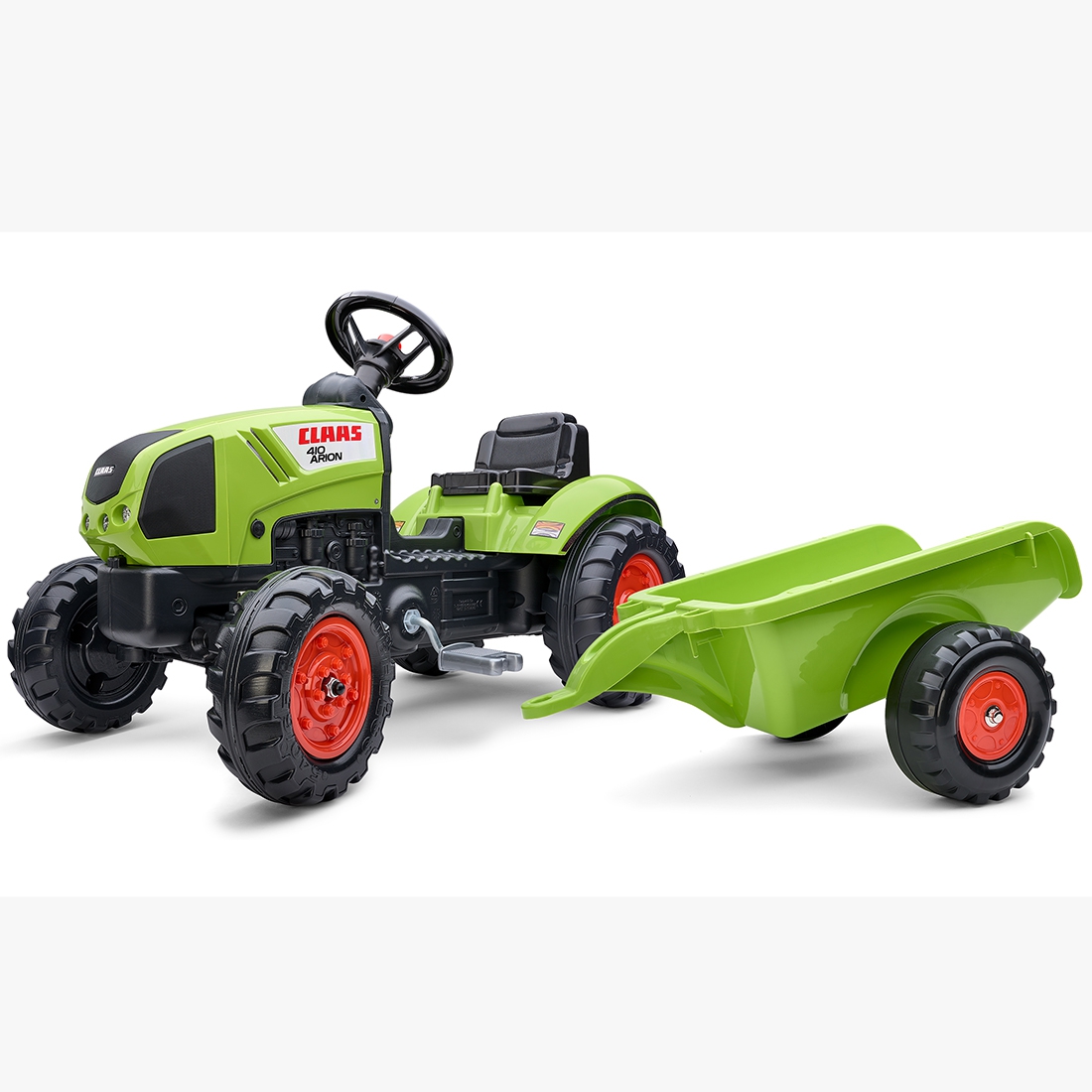 Traktor claas zielony na pedały z przyczepą + klakson od 2 lat.