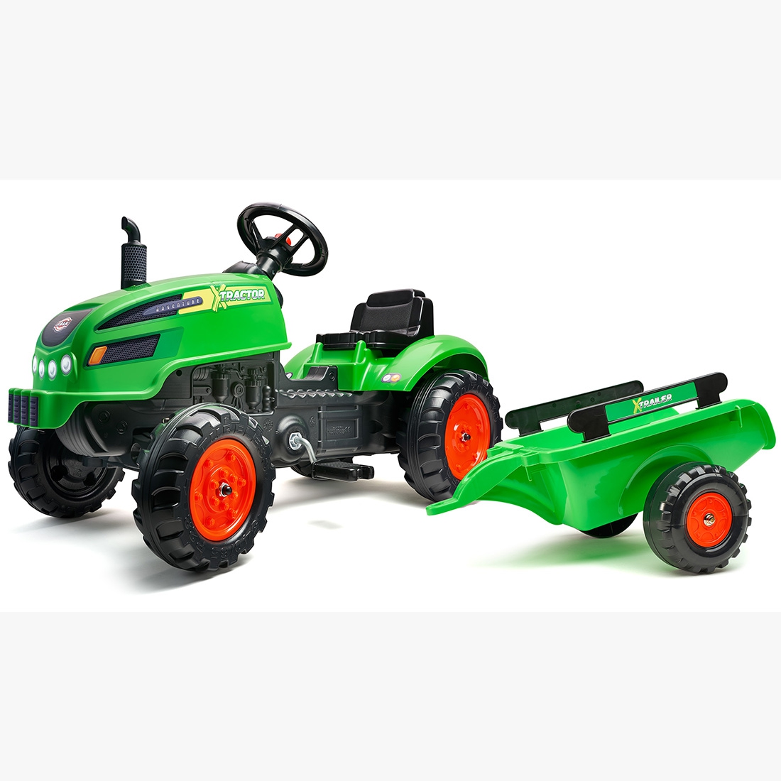 Traktorek x tractor zielony z przyczepką klakson od 2 lat