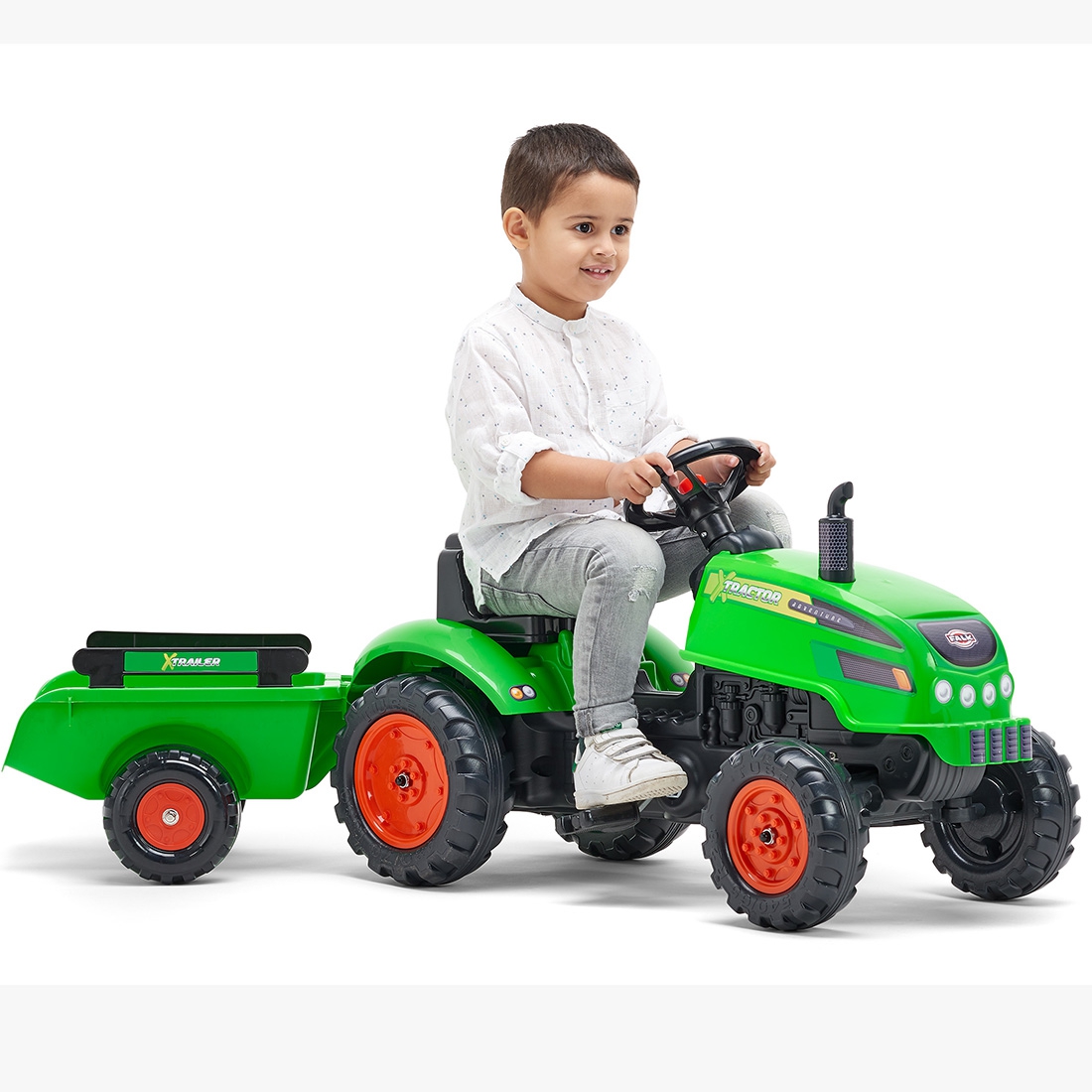 Traktorek x tractor zielony z przyczepką klakson od 2 lat