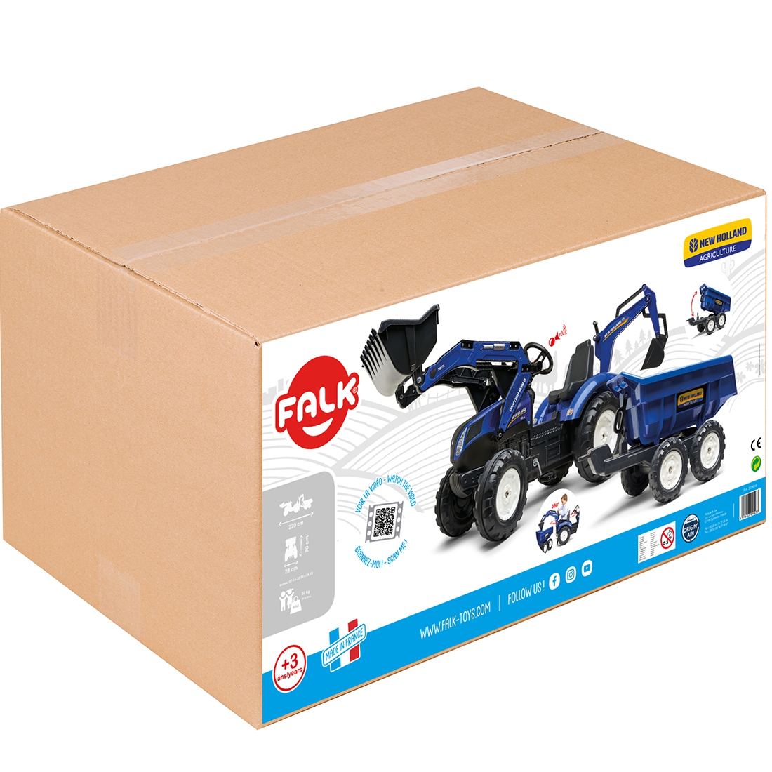 Traktorek new holland na pedały niebieski z przyczepką od 3 lat