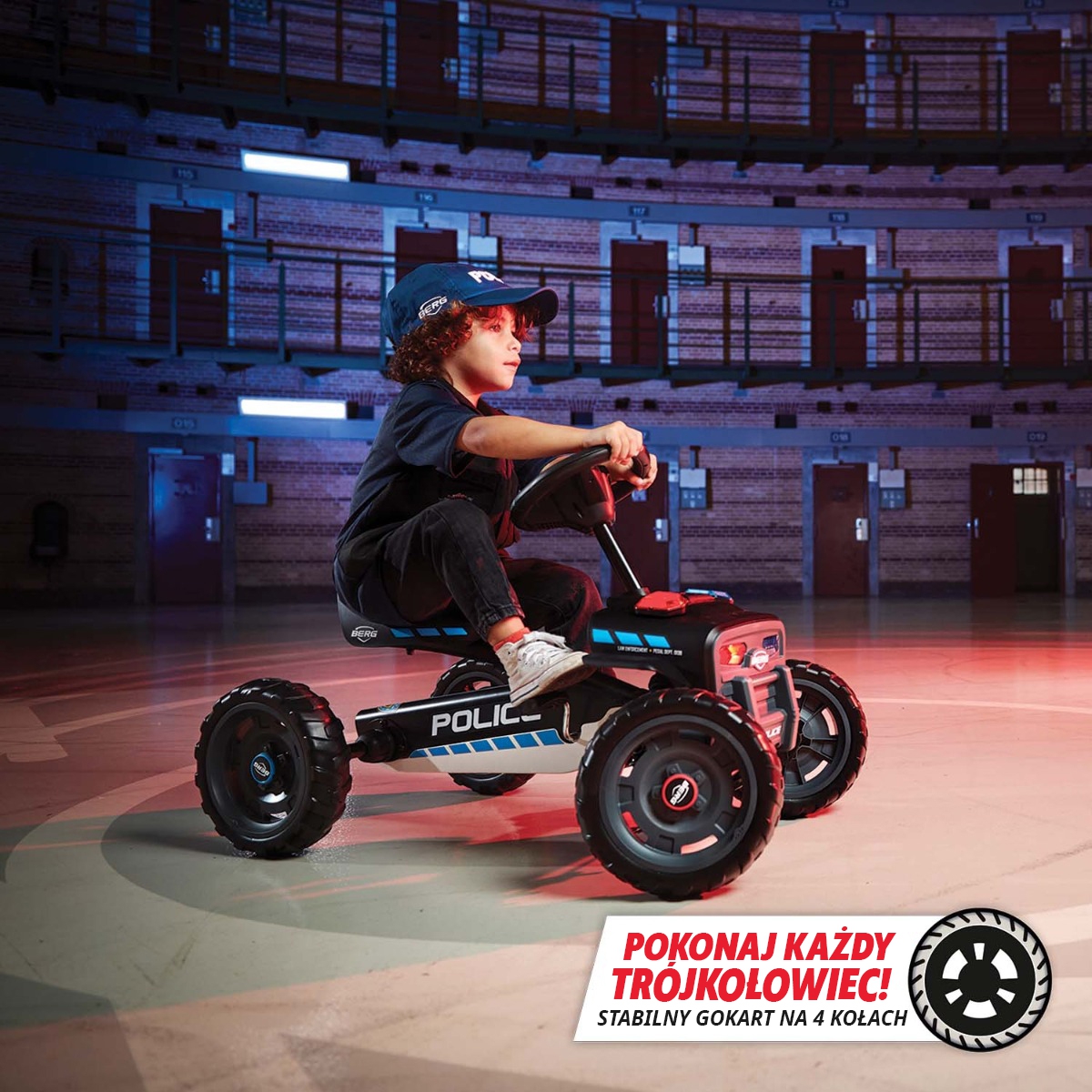 Gokart na pedały buzzy police 2-5 lat do 30 kg dźwięk + światło